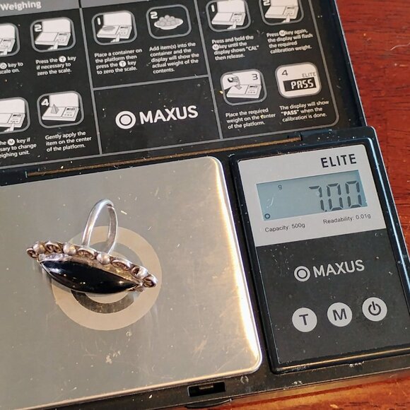 Vintage Mexico Silver Adjustable Black Onyx Ring Intricate Scroll Design Unisex - Picture 7 of 7